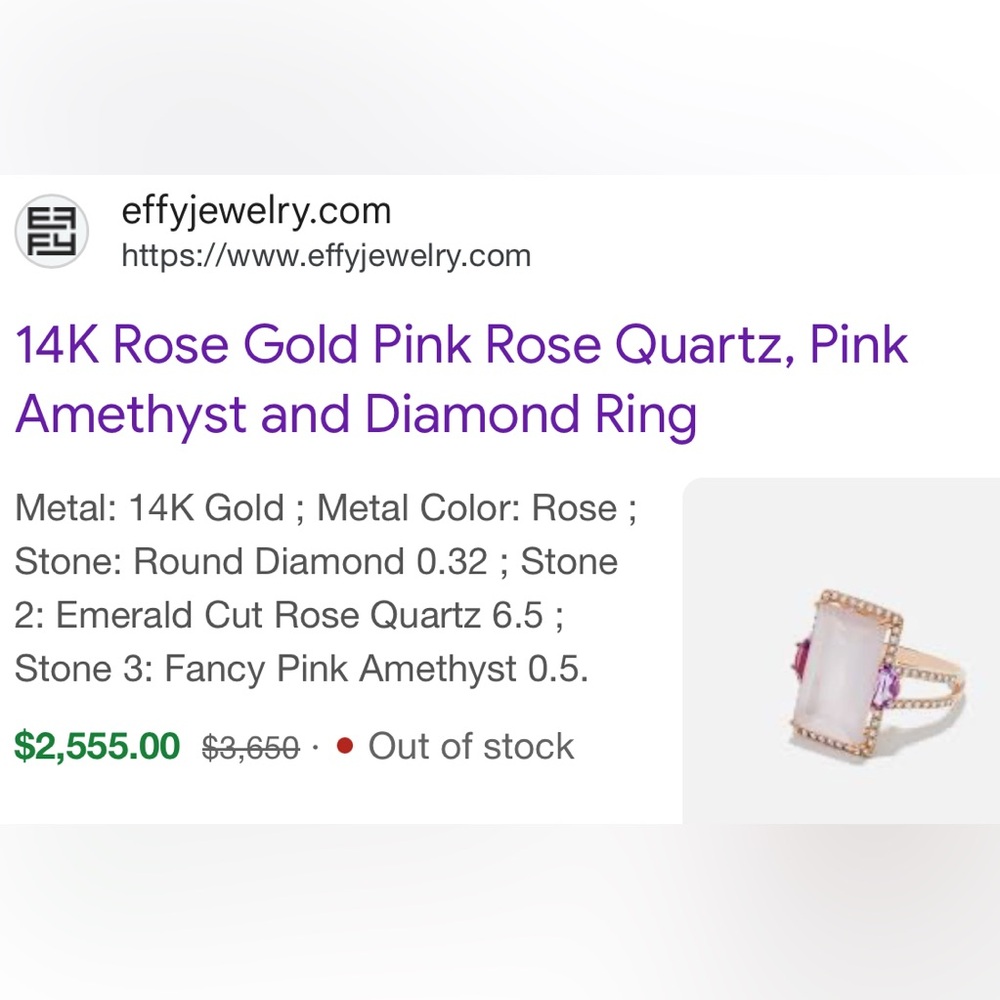 Effy 14 Karat Rose Gold, Emerald Cut Rose Quartz, and Pink Amethyst - Picture 2 of 4